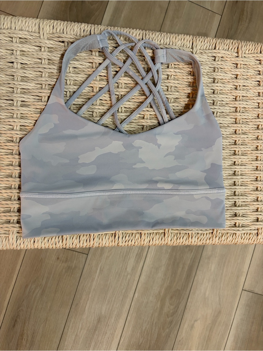 lululemon athletica Light Gray Camo Strappy Sports Bra